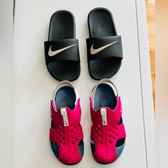 Nike Other - Nike black slides, pink and white sandals girls